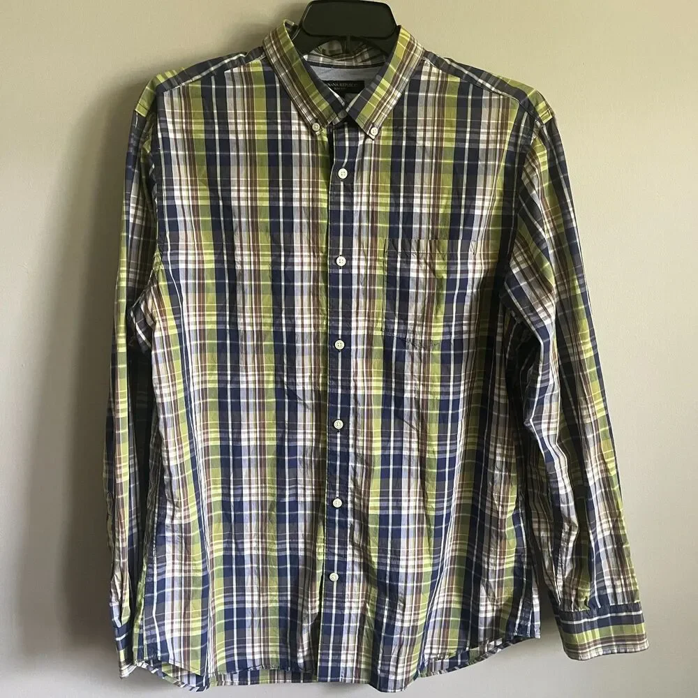 Banana Republic Men's XL Plaid Shirt Button-Down Long-Sleeve Slim-Fit